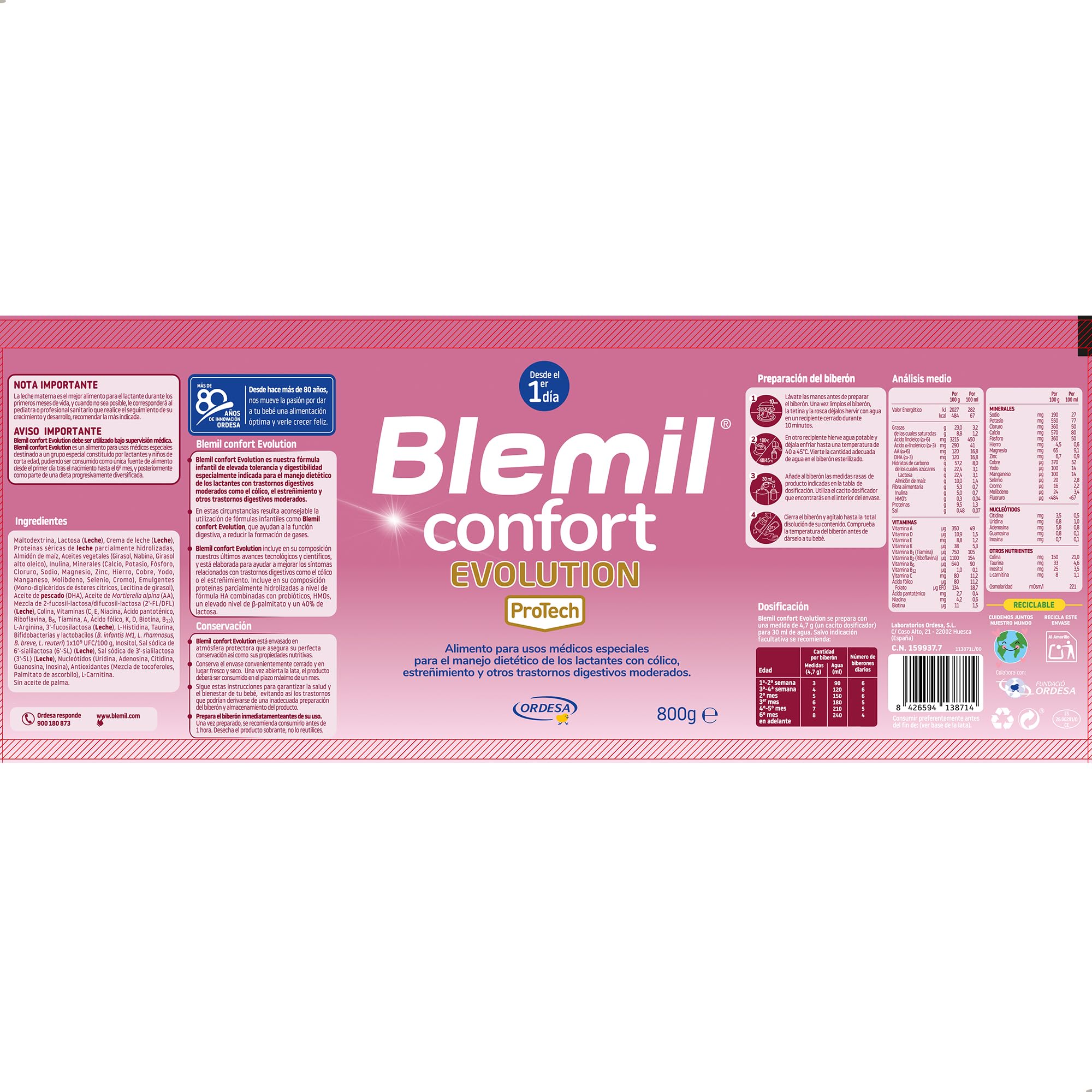 Blemil Confort Evolution 3PACK | 2400g | Fórmula de Inicio en polvo para Bebé Desde el Primer Día - Cólico y Estreñimiento