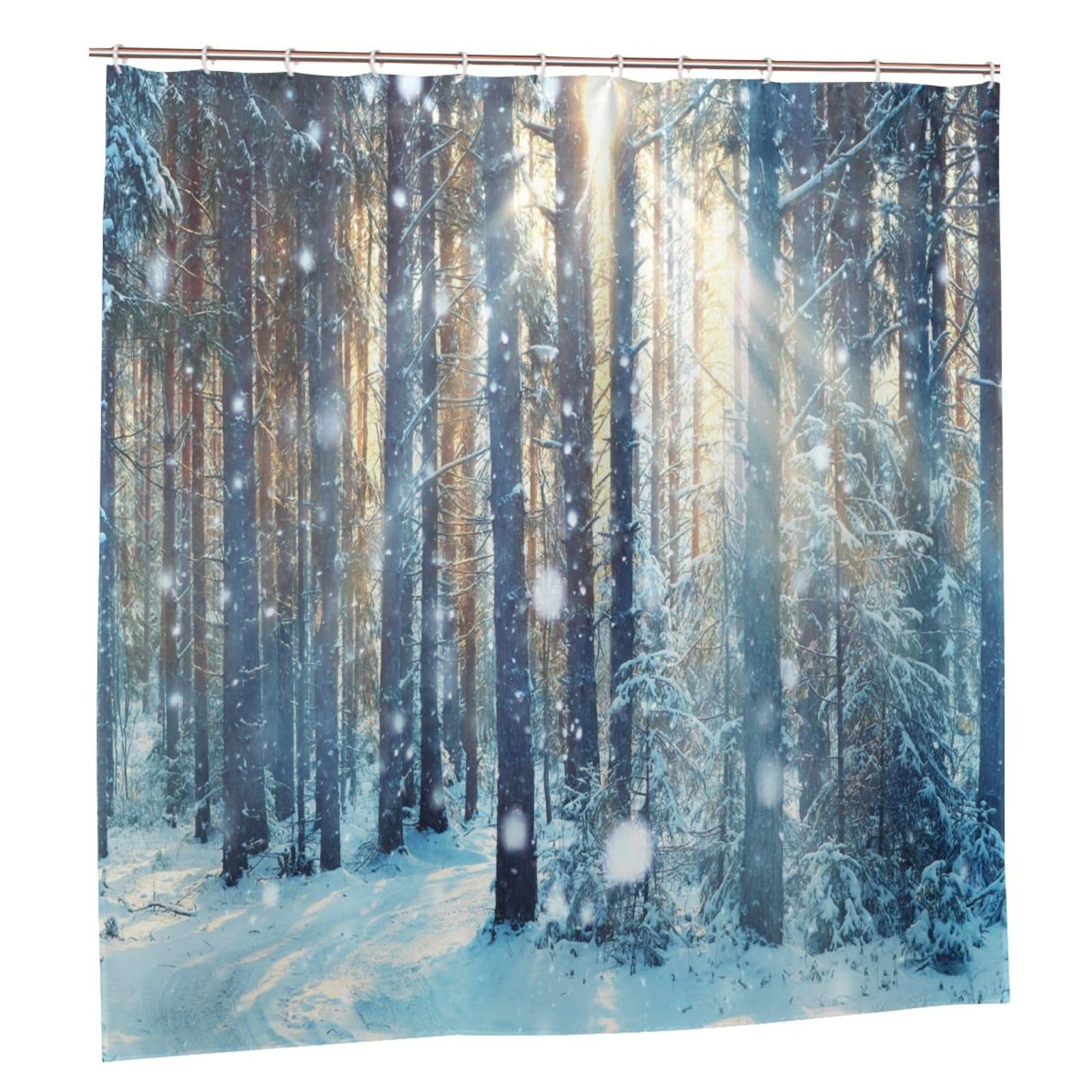 JOOCAR Grauer Schneeflocken-Duschvorhang 180x180 Cm – Winterlich, Weihnachten, Wasserdicht, Mit 12 Haken