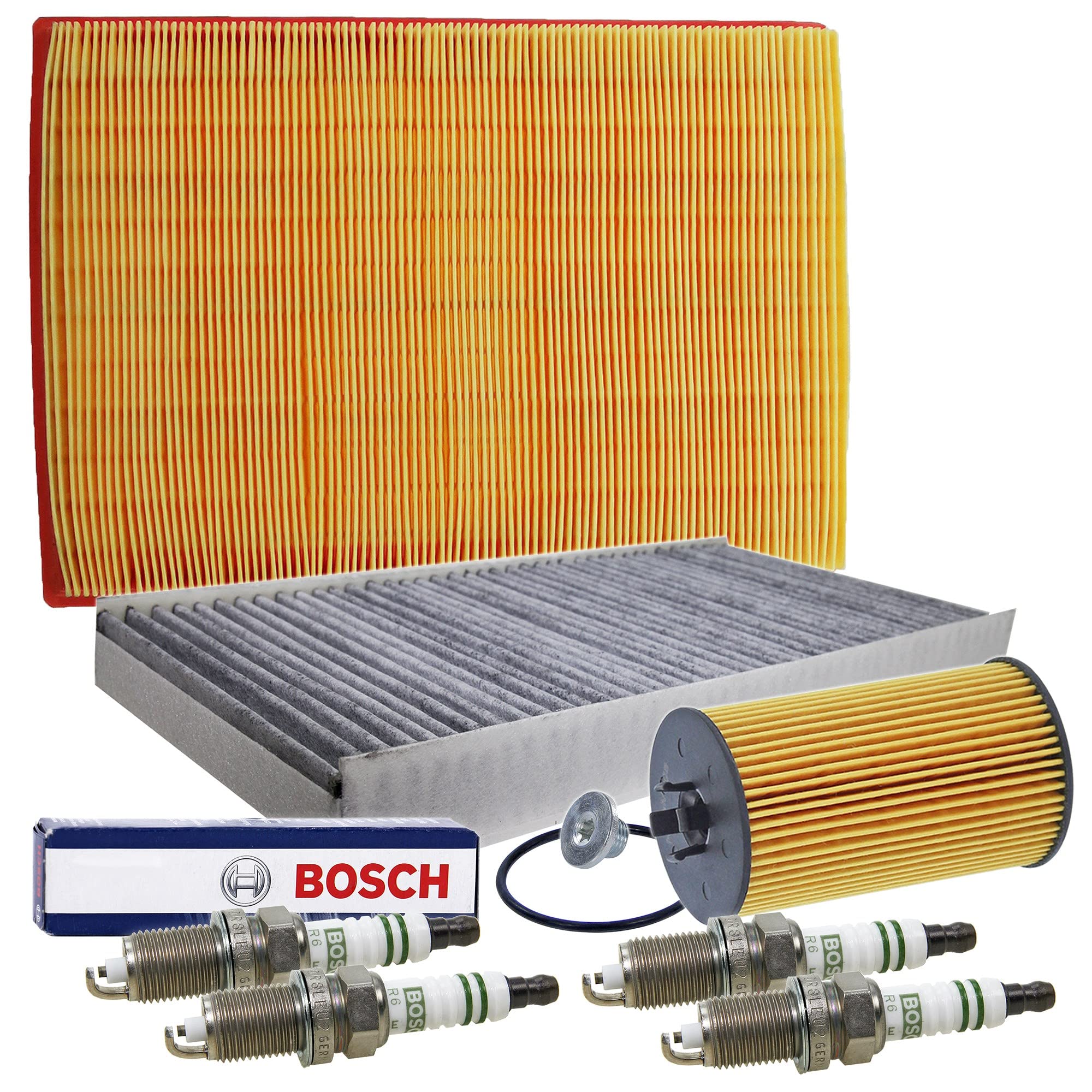 ATEC Germany Set di filtri con 1x filtro aria, 1x filtro aria abitacolo (filtro antipolline) con carboni attivi, 4x candela FQR8LEU2, compatibile con OPEL, COMBO, CORSA C (X01), TIGRA TwinTop (X04)