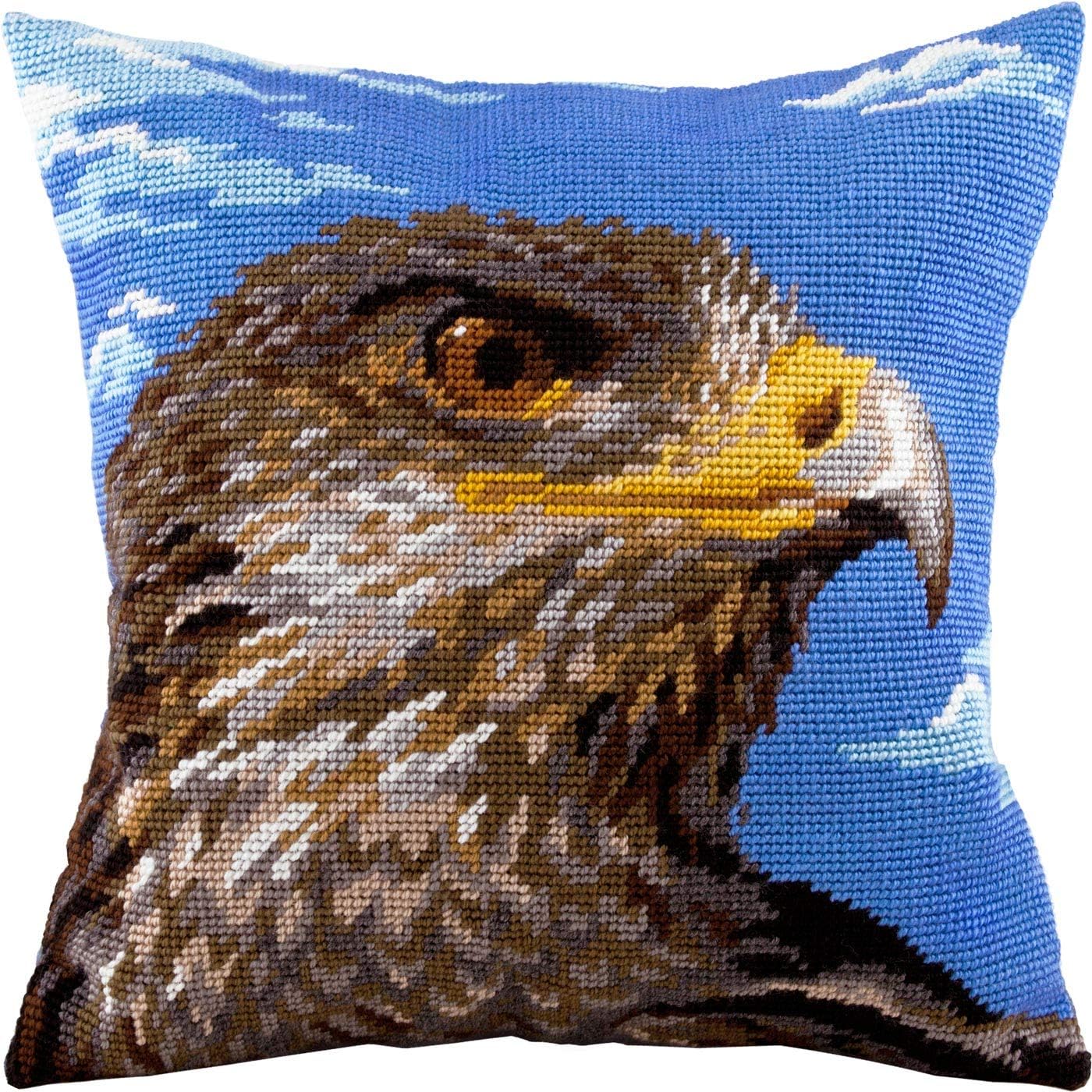 Brvsk Bird Needlepoint Kit for Adults and Beginners — Eagle 16″ × 16″ with Clear, Precise Printed Design on Cotton Canvas; Includes 2 Needles, Yarn, and Easy-Read Chart