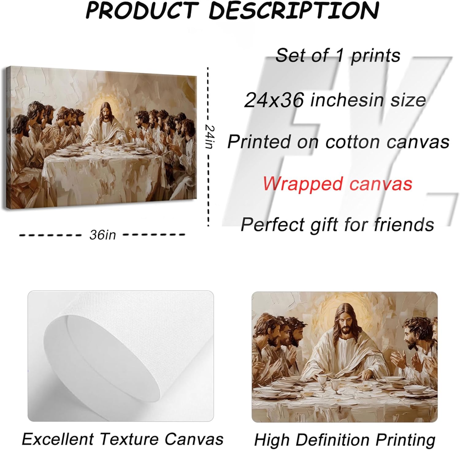 Last Supper Canvas Wall Art Jesus and Twelve Apostles Poster Print Jesus Christian Wall Decor Religious Faith Painting Pictures for Living Room Bedroom Church Framed