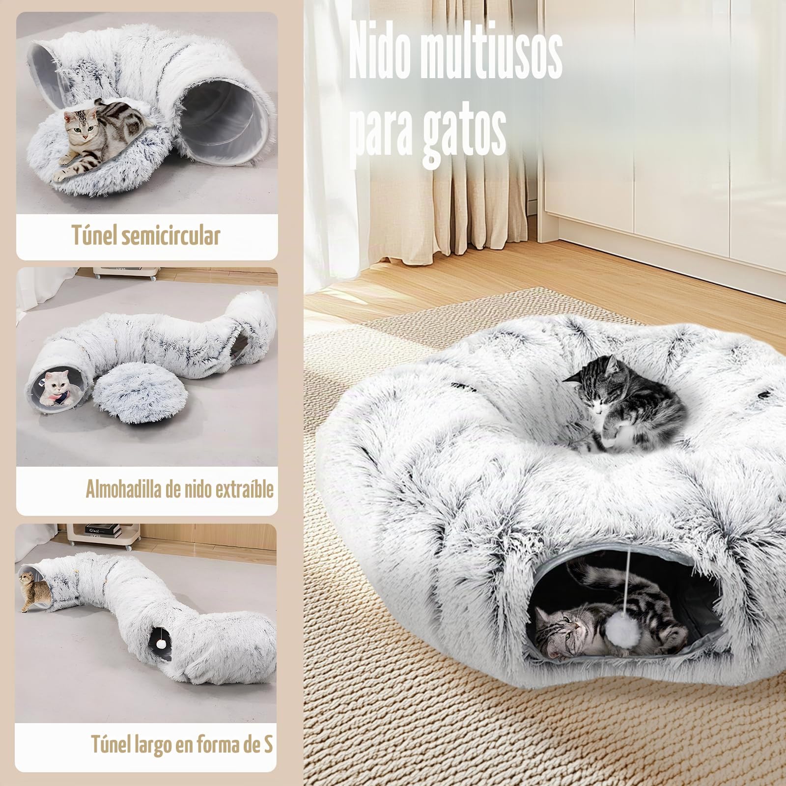 Dellyy Cama Túnel Redondo de Peluche para Gatos