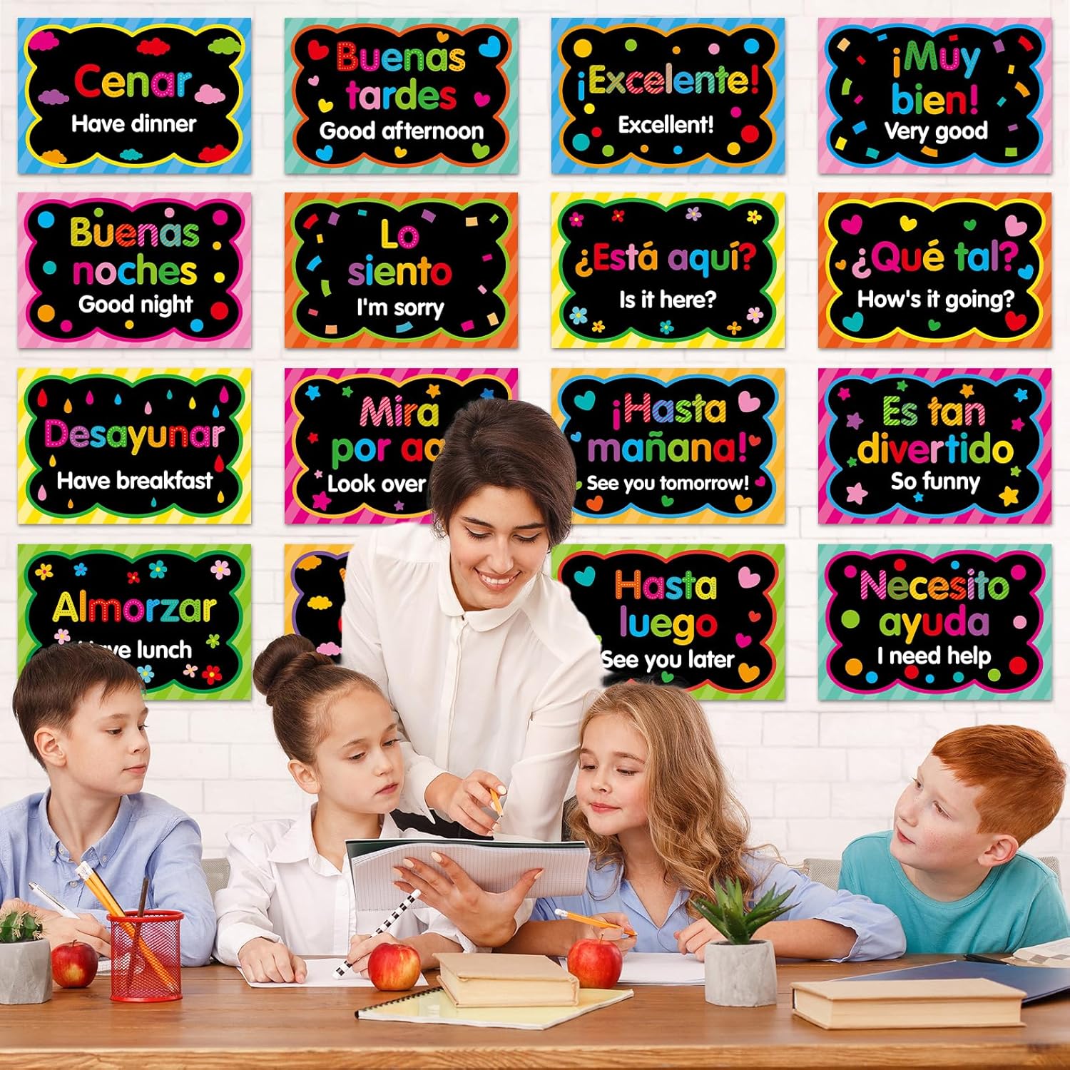 32 Pcs Spanish Words and Phrases Poster Set Spanish Classroom Decorations Spanish Phrases Bulletin Board Study Materials for Teachers Preschool School Classroom Language Study Classroom Decor