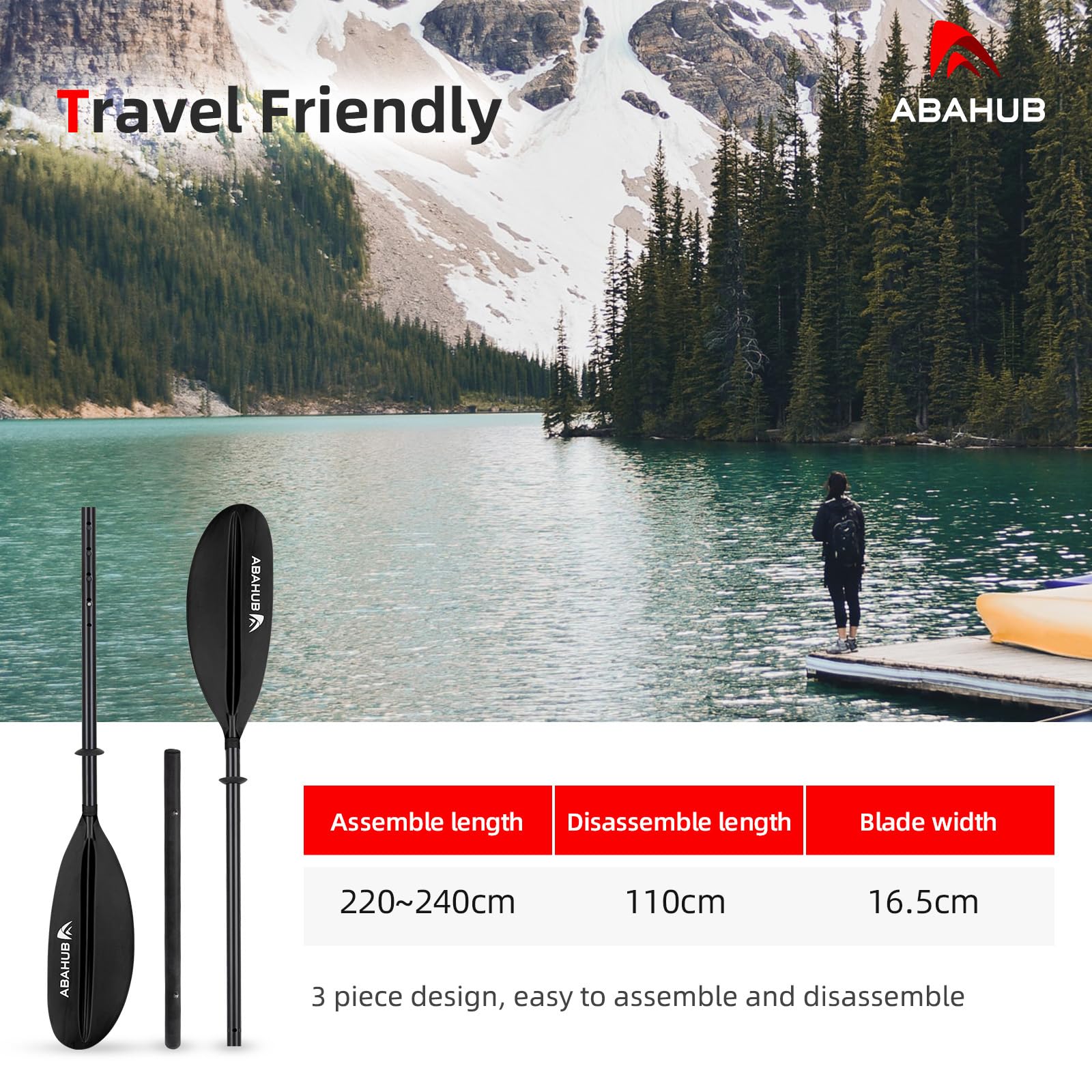 Pagaia Kayak Regolabile in Alluminio 220-240 cm con Remi Doppi per Kayak Barca Canoa Nero/Bianco/Blu/Verde/Arancione/Giallo/Turchese