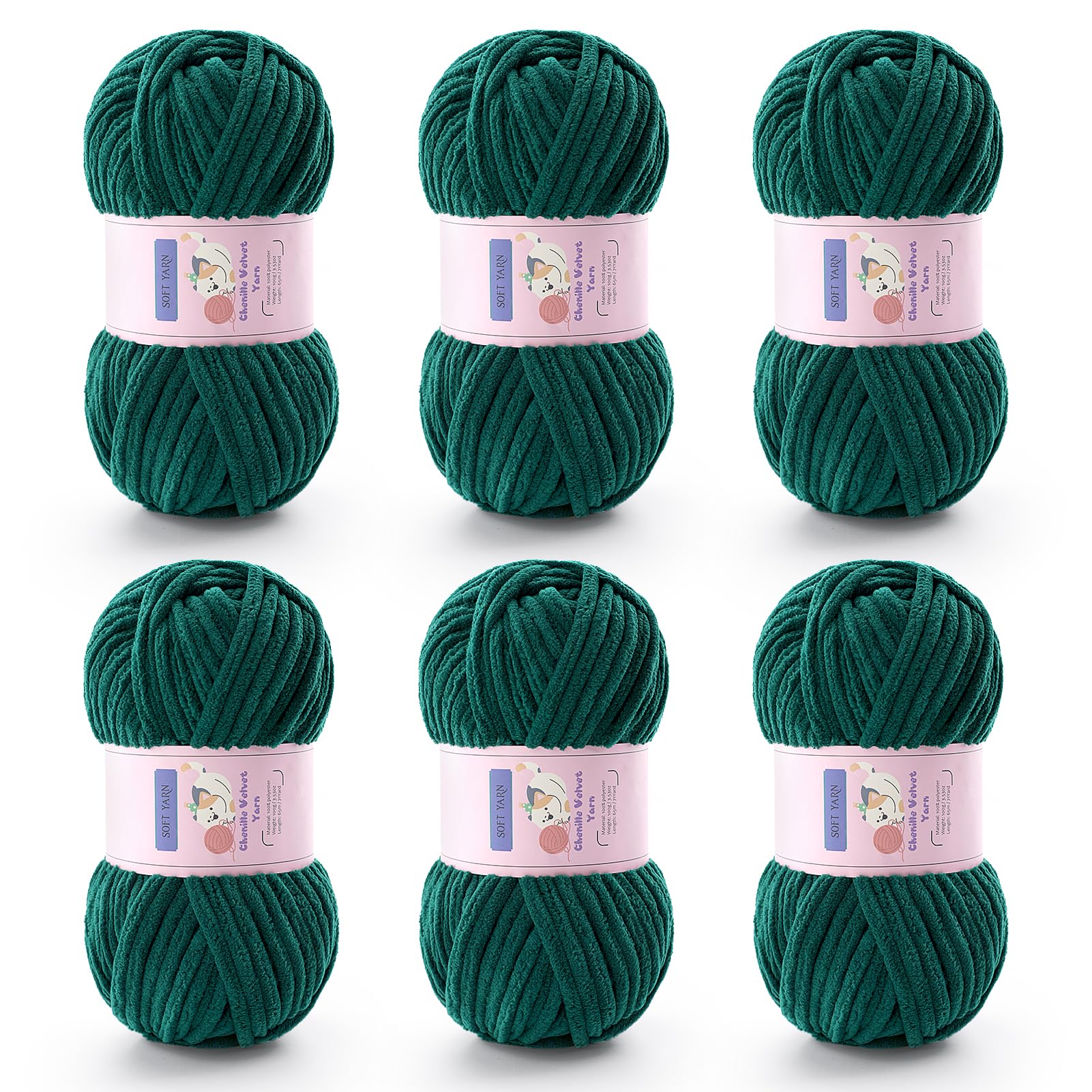 Chunky Chenille Yarn for Crocheting, #6 Green Baby Blanket Yarn for Crochet