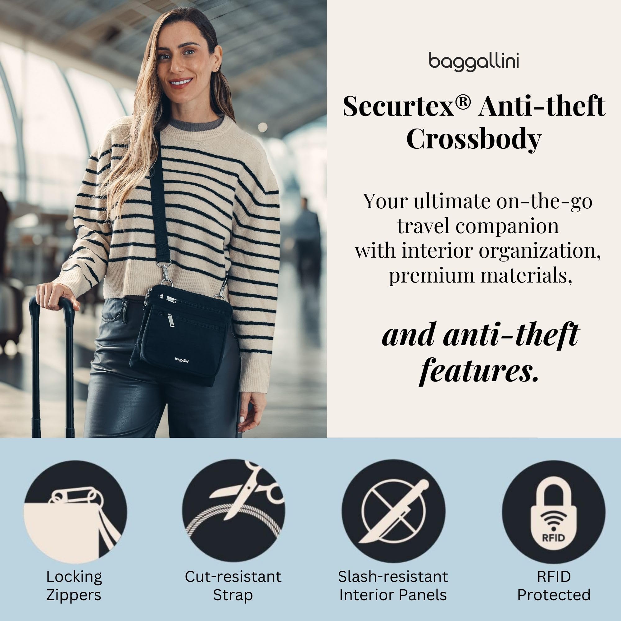 Baggallini Theft Large Crossbody, Securtex-Body Anti-furto, Misura Grande Donna