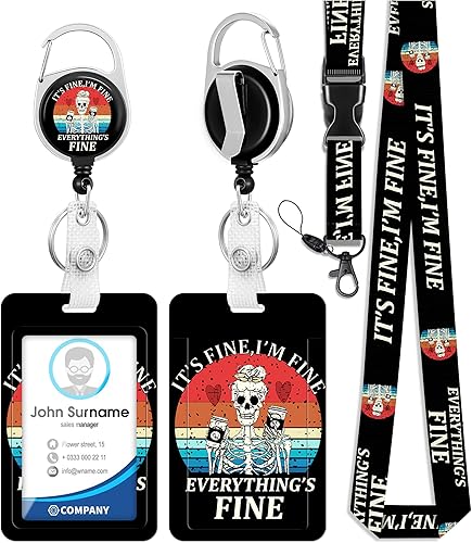 Plifal Soporte para credencial de identificación con cordón y clip retráctil para cinturón, divertido esqueleto fino para llavero con clip, extensor