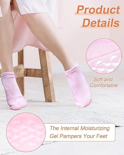 Miniatura 3 de Calcetines hidratantes azules y rosados, 2 pares para pies secos y agrietados para mujer, calcetines de silicona para spa con cuidado de pies y