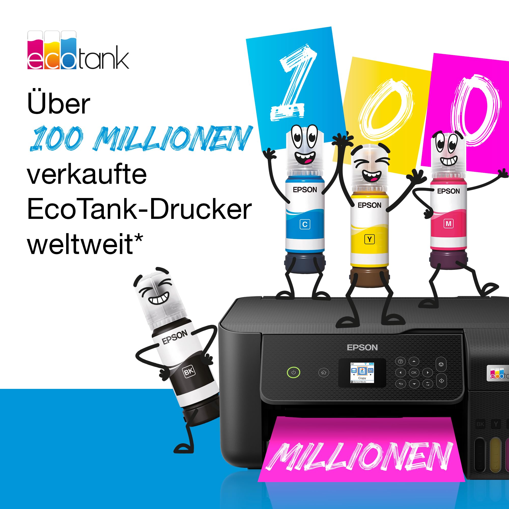 Epson EcoTank ET-8500 Tintentankdrucker | Fotodruck | 6-Farb-Tintensystem | WLAN | A4 | Drucken, Kopieren, Scannen | 10.9 cm Touchscreen | Duplexdruck | hinterer Papiereinzug