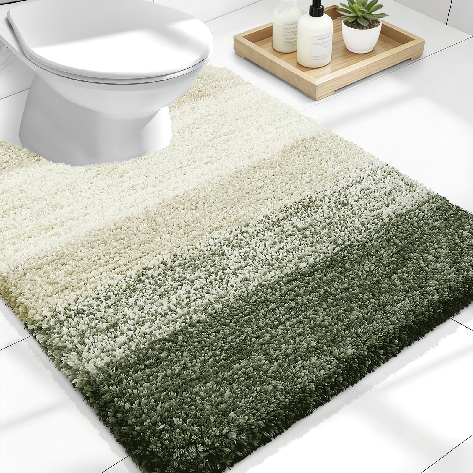 OLANLY Luxury Toilet Rugs U-Shaped 24x20, Soft Absorbent Microfiber Mat