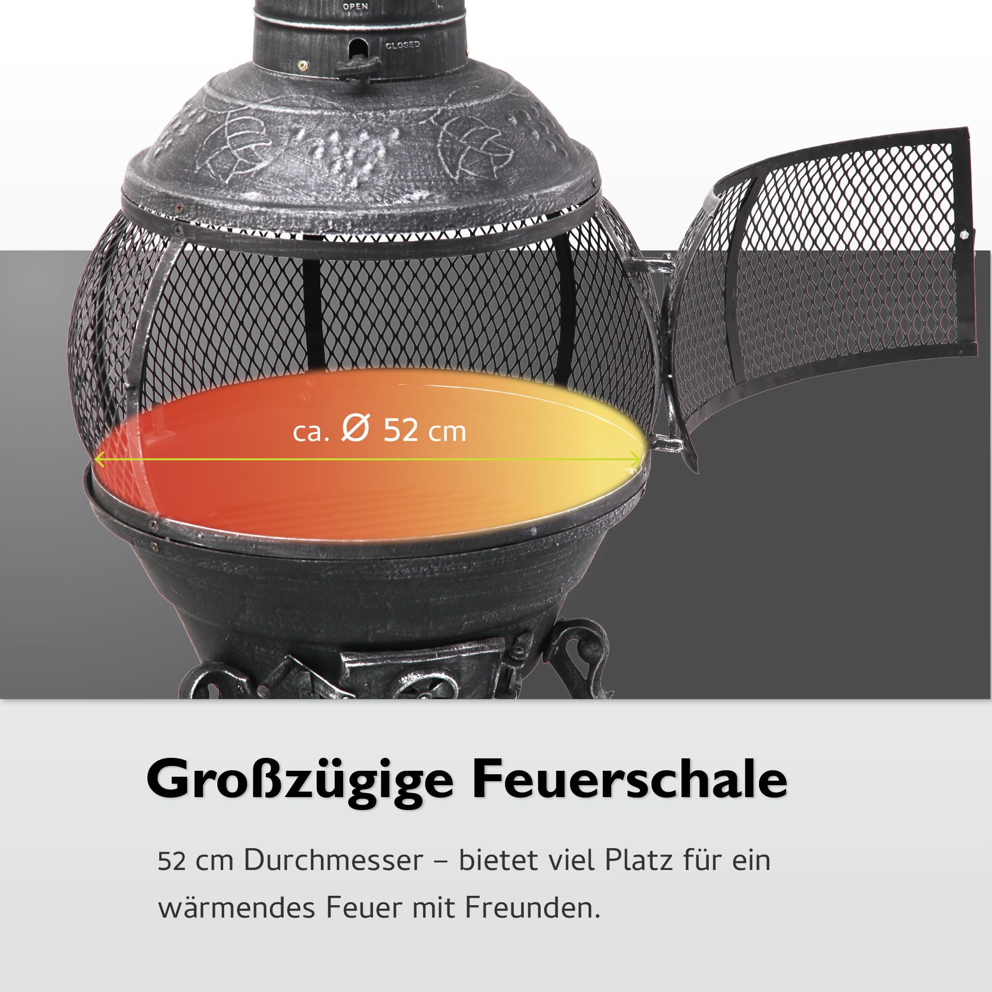 tepro Jacksonville Guss-Feuerstelle – Gartenkamin im spanisch-mediterranen Stil, Ø 52 cm, 140 cm Höhe, inklusive Funkenschutz & Schürhaken