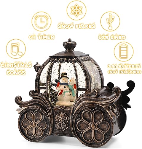 Miniatura 4 de Linterna de globo de nieve de Navidad, decoración musical de globo de nieve con purpurina iluminada, temporizador de 6 horas, funciona con USB y