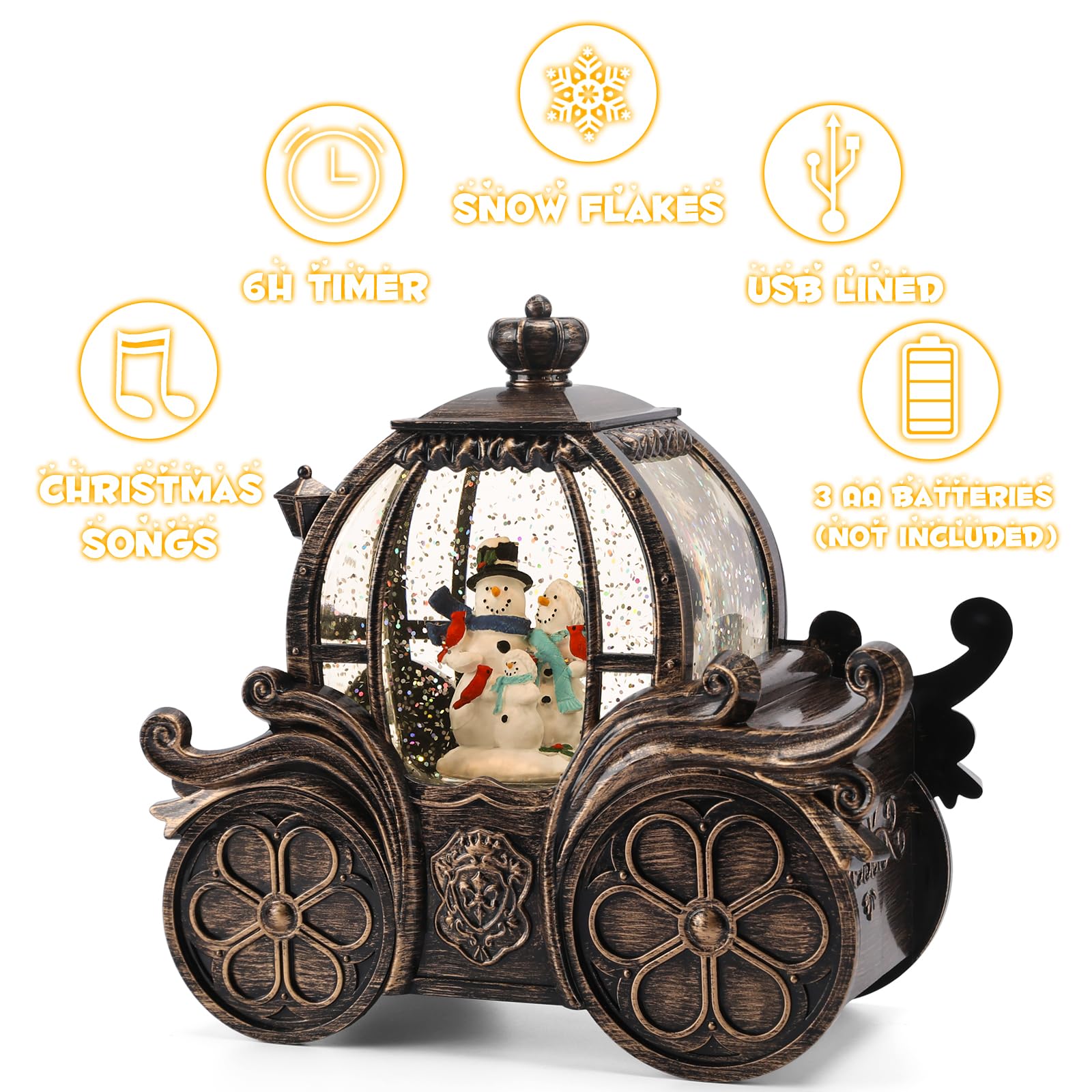 Lanterne boule à neige de Noël - Bonhomme de neige dans train musical LED scintillante - Fonctionne avec piles et USB - Boîte à musique pour décoration de Noël et décorations de cadeaux