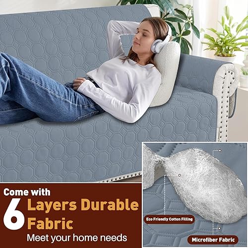 Miniatura 4 de XINEAGE Funda de sofá 100% impermeable para sofá, antideslizante, acolchada, protector de muebles para perros, niños y mascotas, funda de sofá,