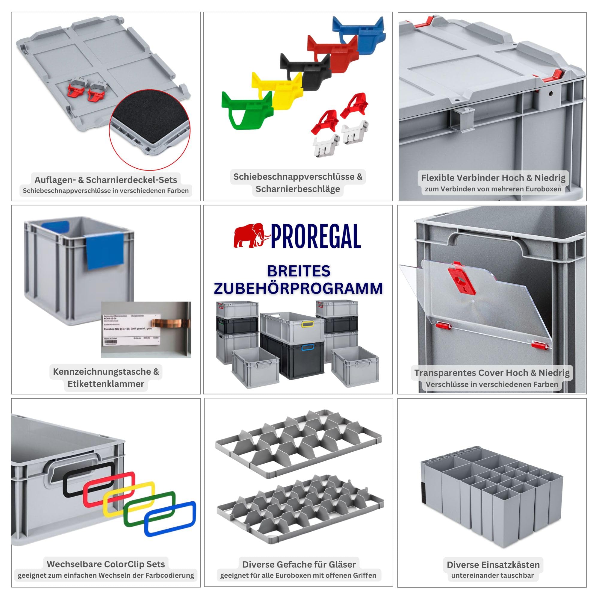 PROREGAL SuperSparSet 2x Eurobox NextGen Portable Made in Germany | HxBxT 33,5x40x60cm | 65 Liter | Schwarz | Eurobehälter, Transportbox, Transportbehälter, Stapelbehälter