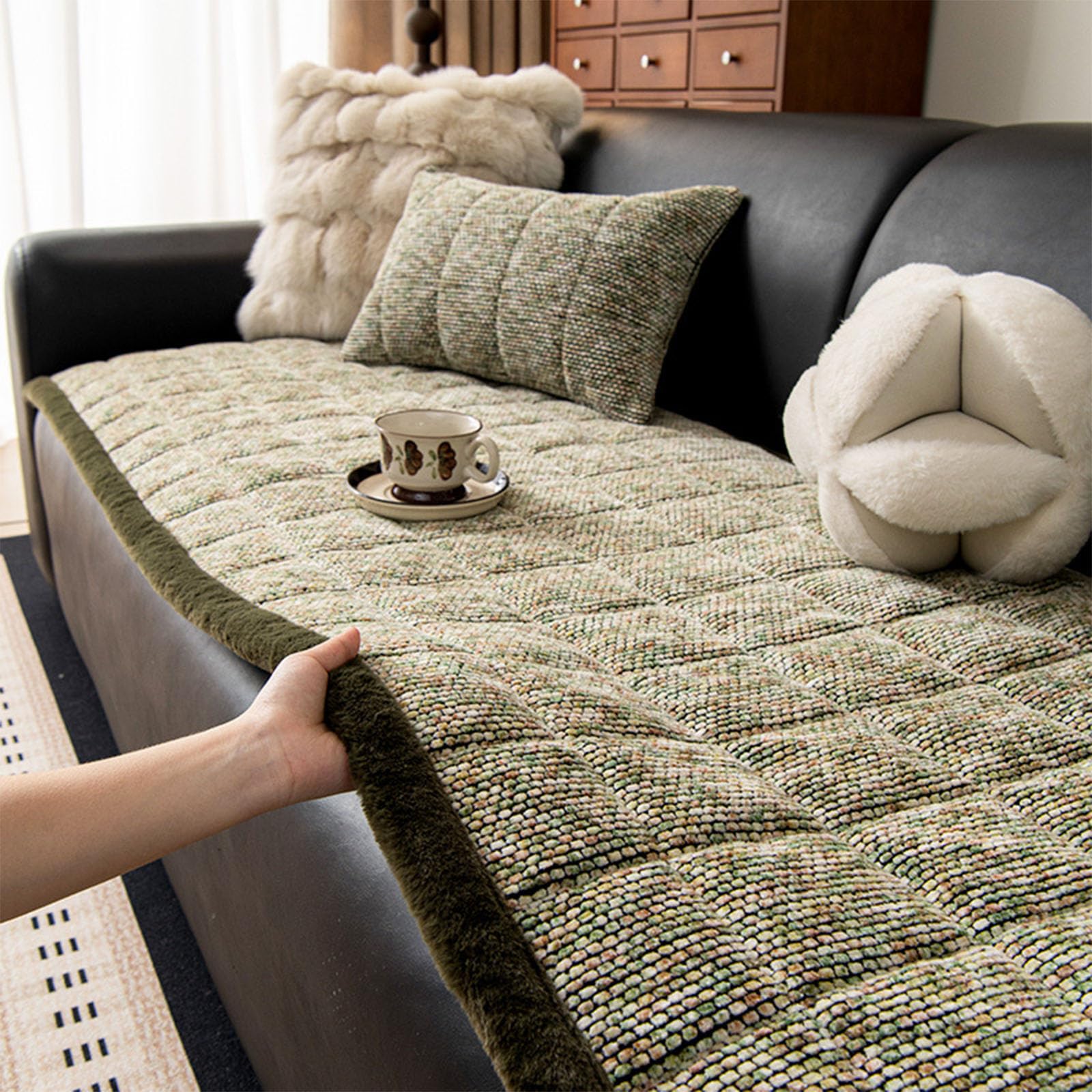 Housse de canapé droit en velours vert 70x210 cm pour salon