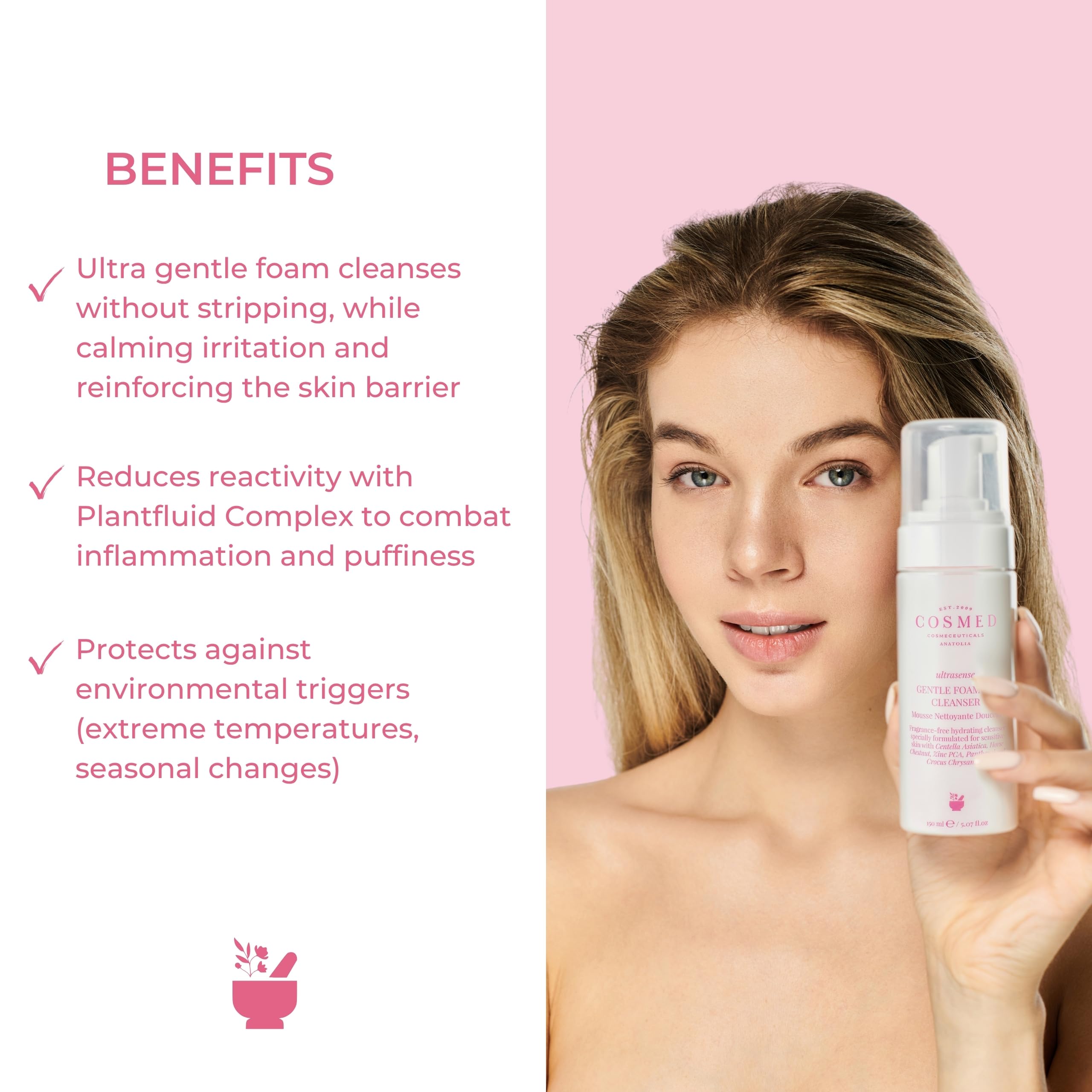 Cosmed Hassas ve Kızarıklığa Eğilimli Ciltler için Nazik Köpük Temizleyici - Yüz Temizleme Köpüğü 150 ml