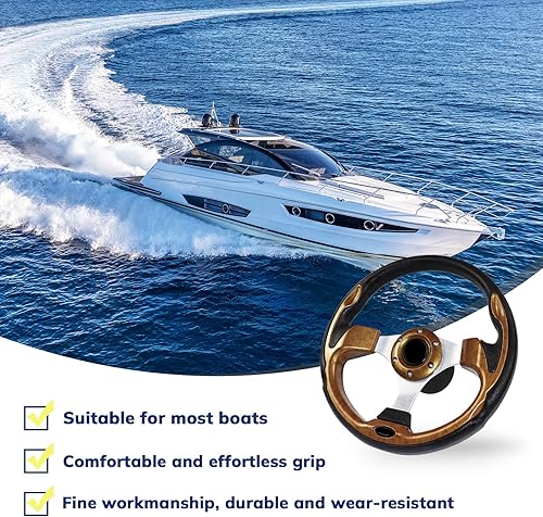 Vista 29 de Volante de barco de 12.5 pulgadas, adaptador de volante marino de eje de 3/4 pulgadas, fibra de carbono antideslizante para barcos, yates, botes Azul