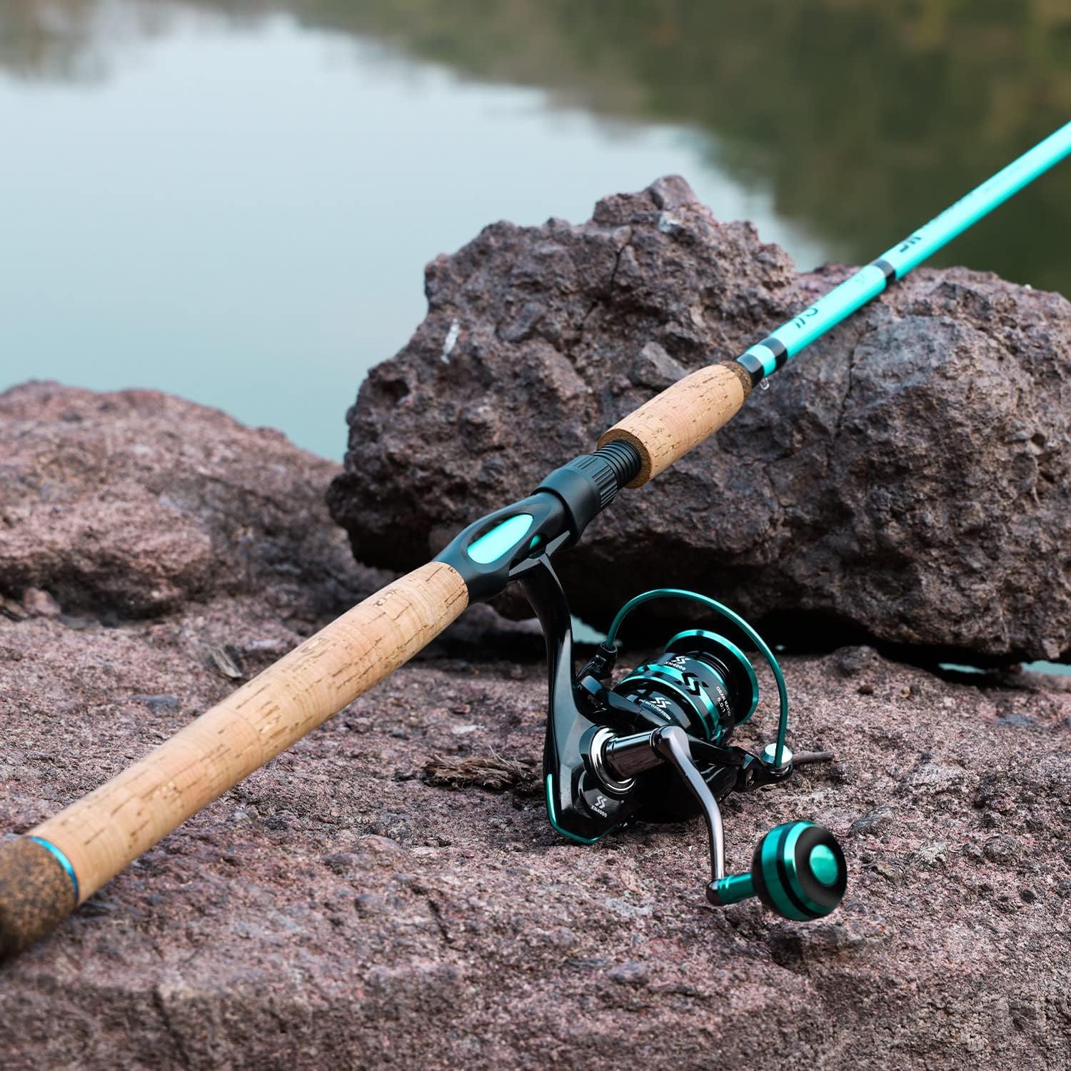 Sougayilang Combo de 7 cañas de Pescar y Carrete, 2 cañas de Pescar, Carrete tamaño 4000, posición de Mango Derecho/Izquierdo, Adecuado para Pesca en la Costa