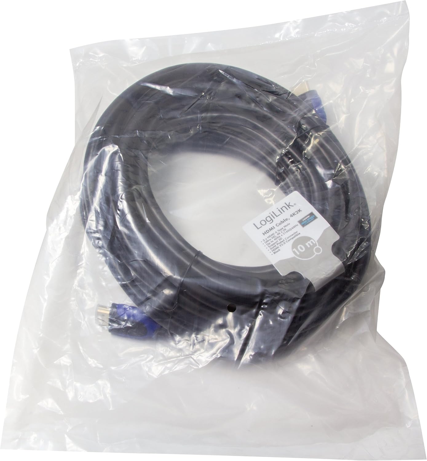 LogiLink CH0066 HDMI Connection Cable, Standard: High Speed with Ethernet for Resolutions up to 4096 x 2160, Ultra HD and 3D Black, 10 m
