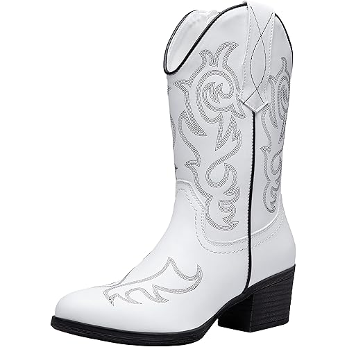 Vepose Women's Cowboy Boots 9800|Mid Calf Cowgirl|Western Embroidered Pull-on Boots for Ladies