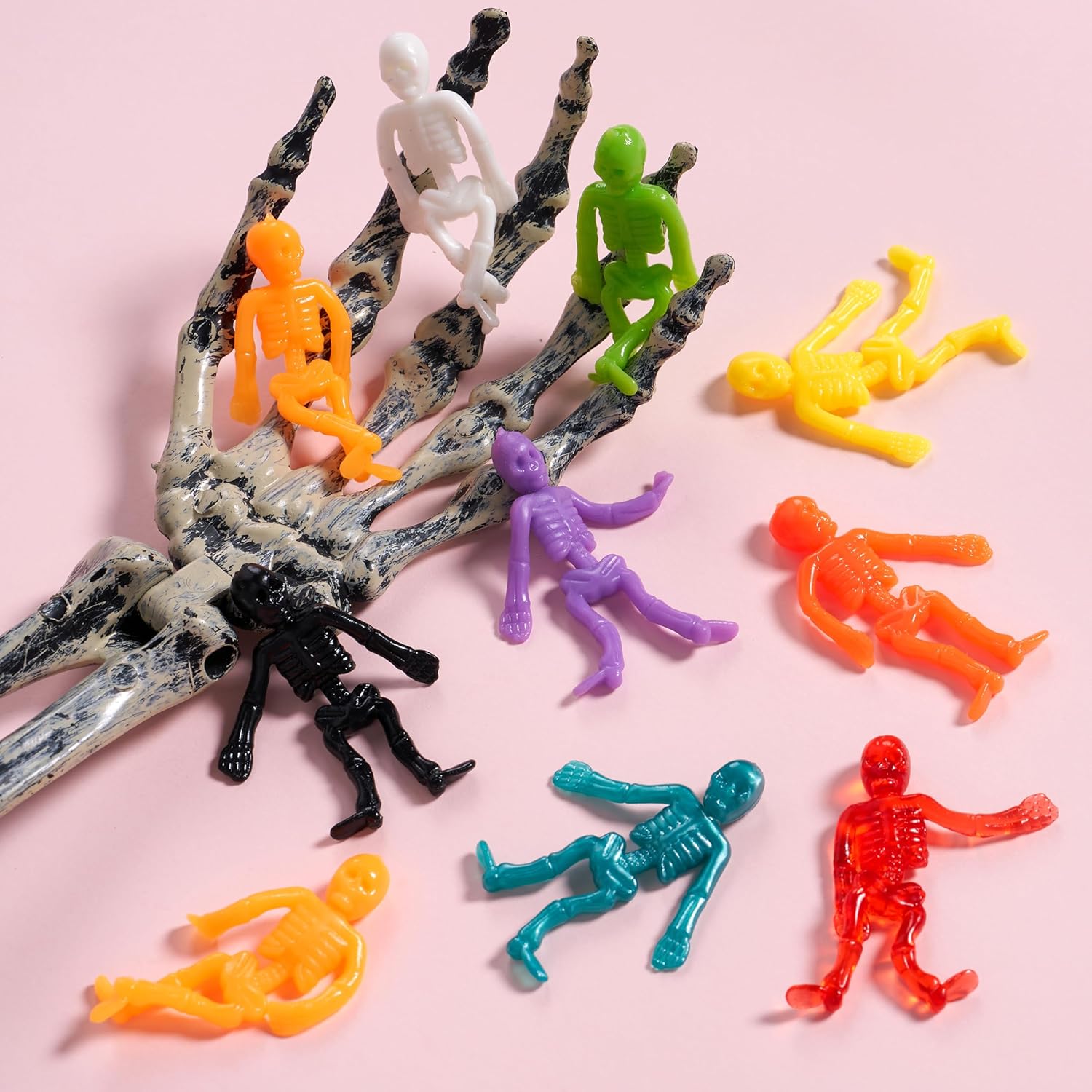 JOYIN 48 PCS Halloween Stretchy Skeletons, Halloween Sticky Hand Toys Bulk for Halloween Party Favor Goodie Bag Fillers, Kids Student School Classroom Carnival Game Prizes