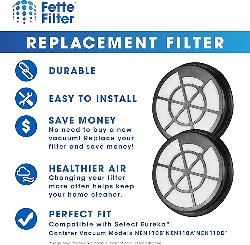 Vista 5 de Fette Filter - Paquete de 4 filtros compatibles con aspiradora sin bolsa Eureka WhirlWind NEN110B NEN110A NEN110D - Parte # NEN0101