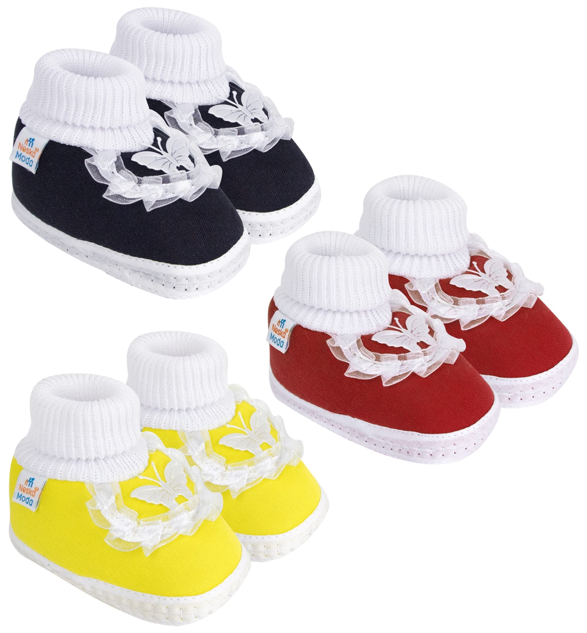 Neska Moda 0 To 6 Months Baby Girls Pack of 3 Pair Cotton Butterfly Frill Baby Booties (Black,Baby Pink,Mint) -BT1124andBT1123andBT1126 (B09W2KT4HX) Amazon Price History, Amazon Price Tracker