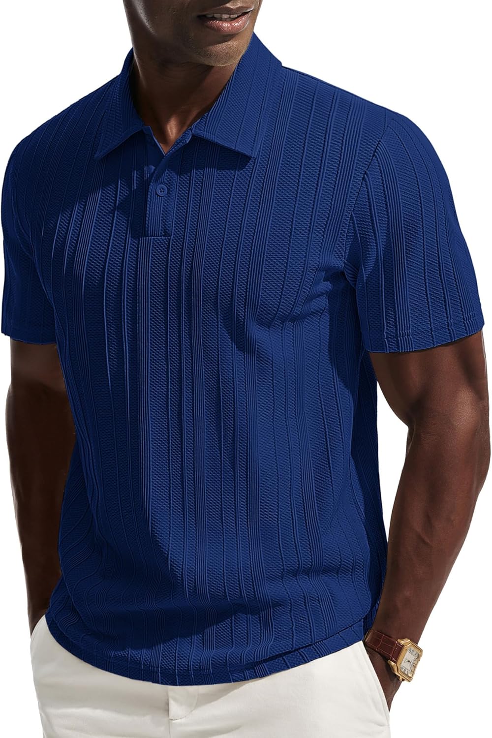 PJ PAUL JONES Mens Polo Shirts Short Sleeve Textured Knit Polo Casual Dress Shirts Summer Golf Shirts Fashion Tops