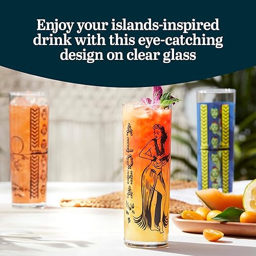 Miniatura 9 de Libbey Tiki Kahiko Rocks - Vidrio negro, 13 onzas, juego de 4