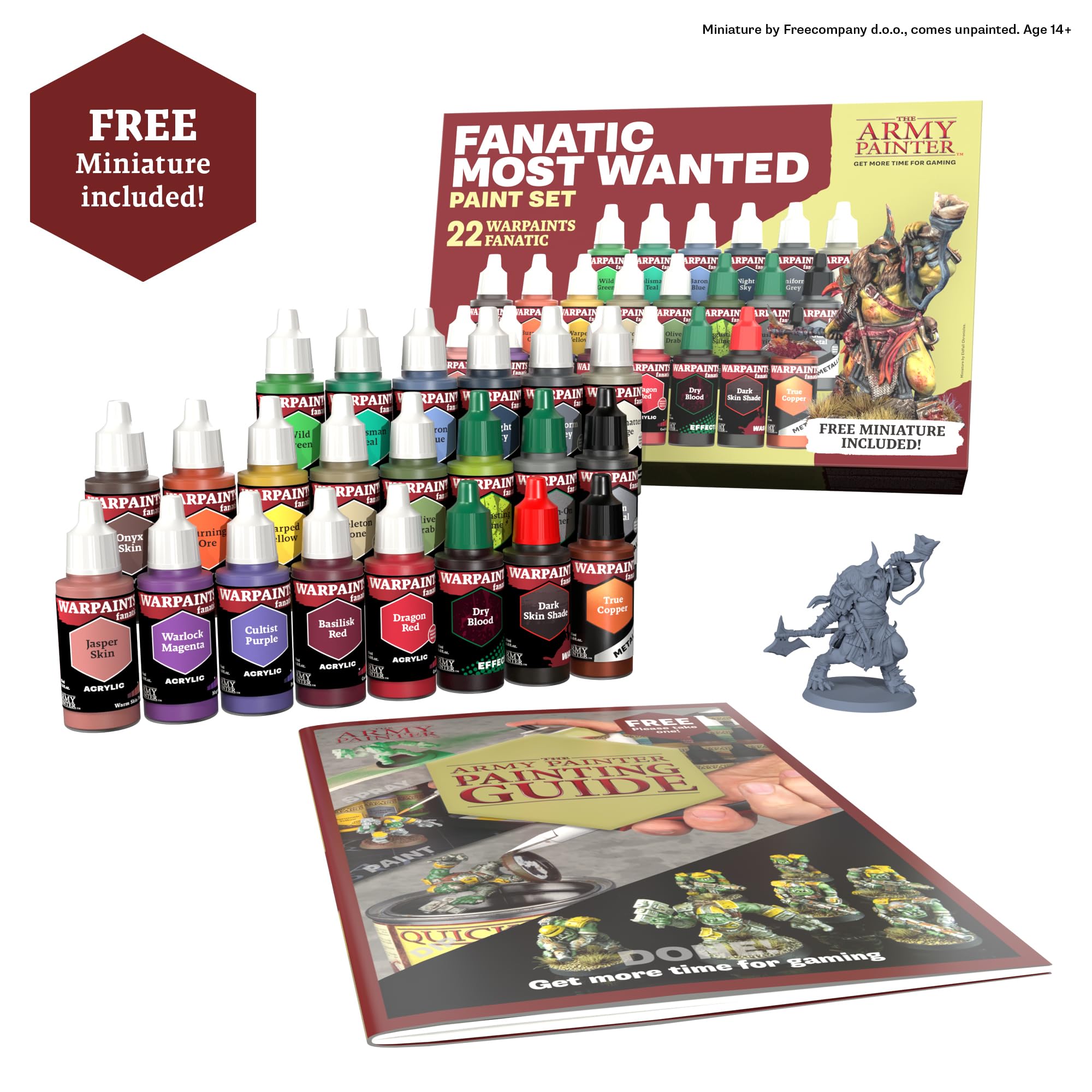 The Army Painter, Warpaints Fanatic Most Wanted Set, 22 18 ml Colori acrilici, incl. Metallici, Effetti, Lavaggi, Primer con pennello, 1 Pennelli e 1 miniature - Colori modellismo per Dnd e Warhammer