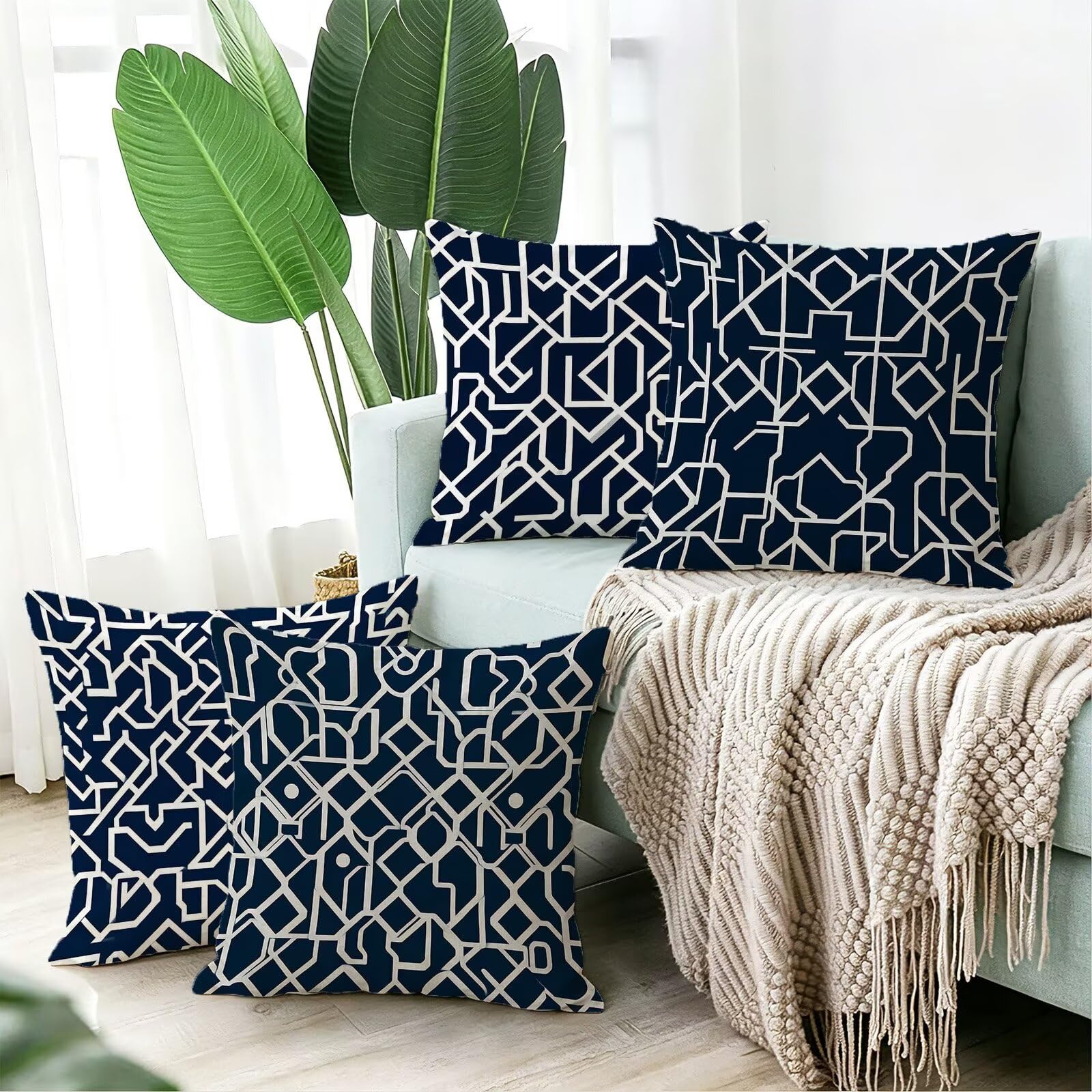 Blu Federe Cuscini Divano 60x60cm, Cuscini da Esterno Set de 4, Cod-296