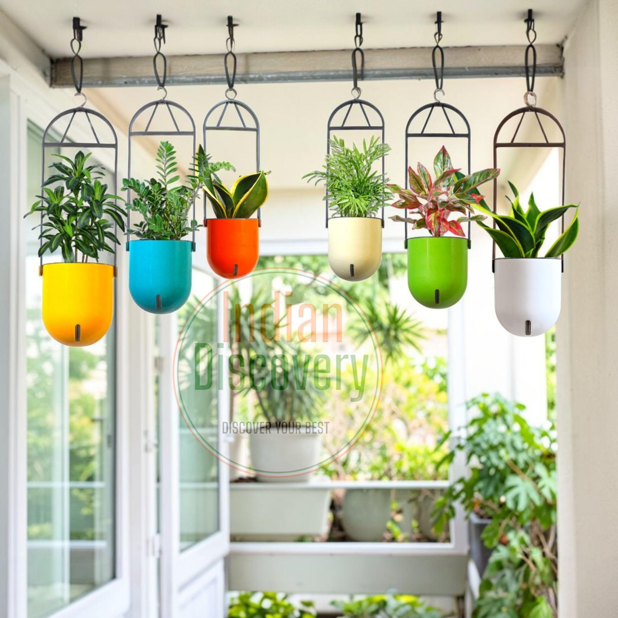 Indian Discovery® Self Watering Ceiling Hanging Planter|Hanging/Hooked Flower Pots for Home, Balcony, Vertical Garden Decor Flower Pots(2 PC,White, Sphere)|6 Inch UV-Resistant Plastic Plant Pots 4
