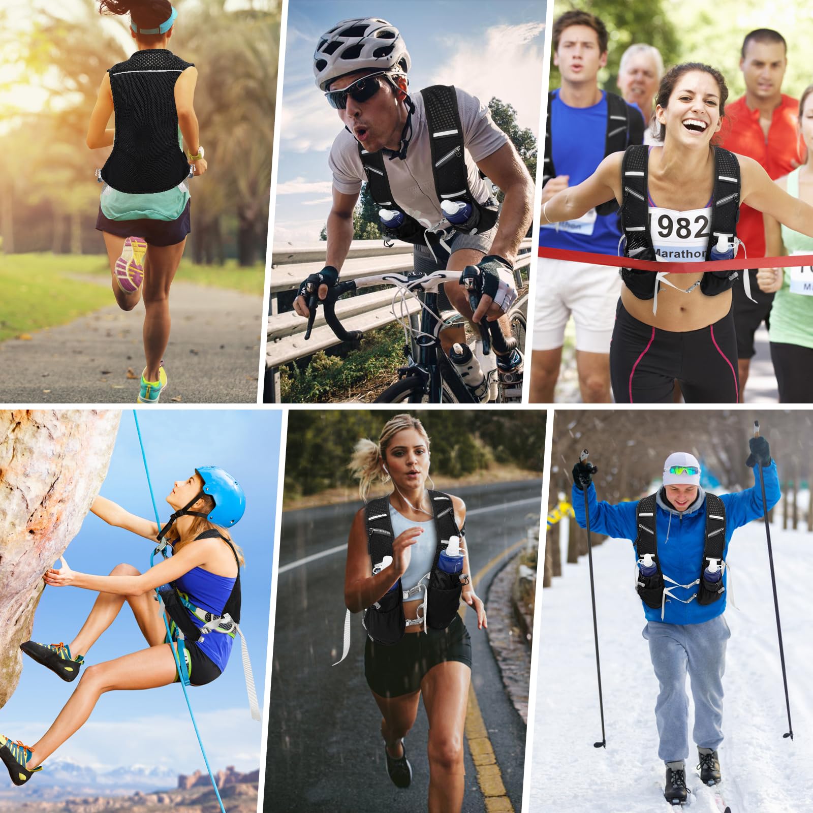 Chaleco de Hidratación para Mujeres y Hombres + 2 Soft Flask 500ml, Mochila de Hidratación Ligero con 7 Bolsillos, Mochila Ajustable para Correr Trail Running Ciclismo Marathoner
