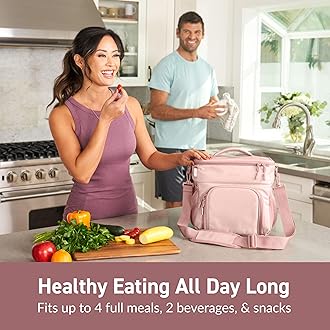 Prep Deluxe Insulated Multimeal Bag - Lunch Box Bag, Holds 5 Meals, Premium Insulation up to 8 Hrs, Durable, Water-Resistant - Large Capacity For Adult Meal Prep (Blush)
