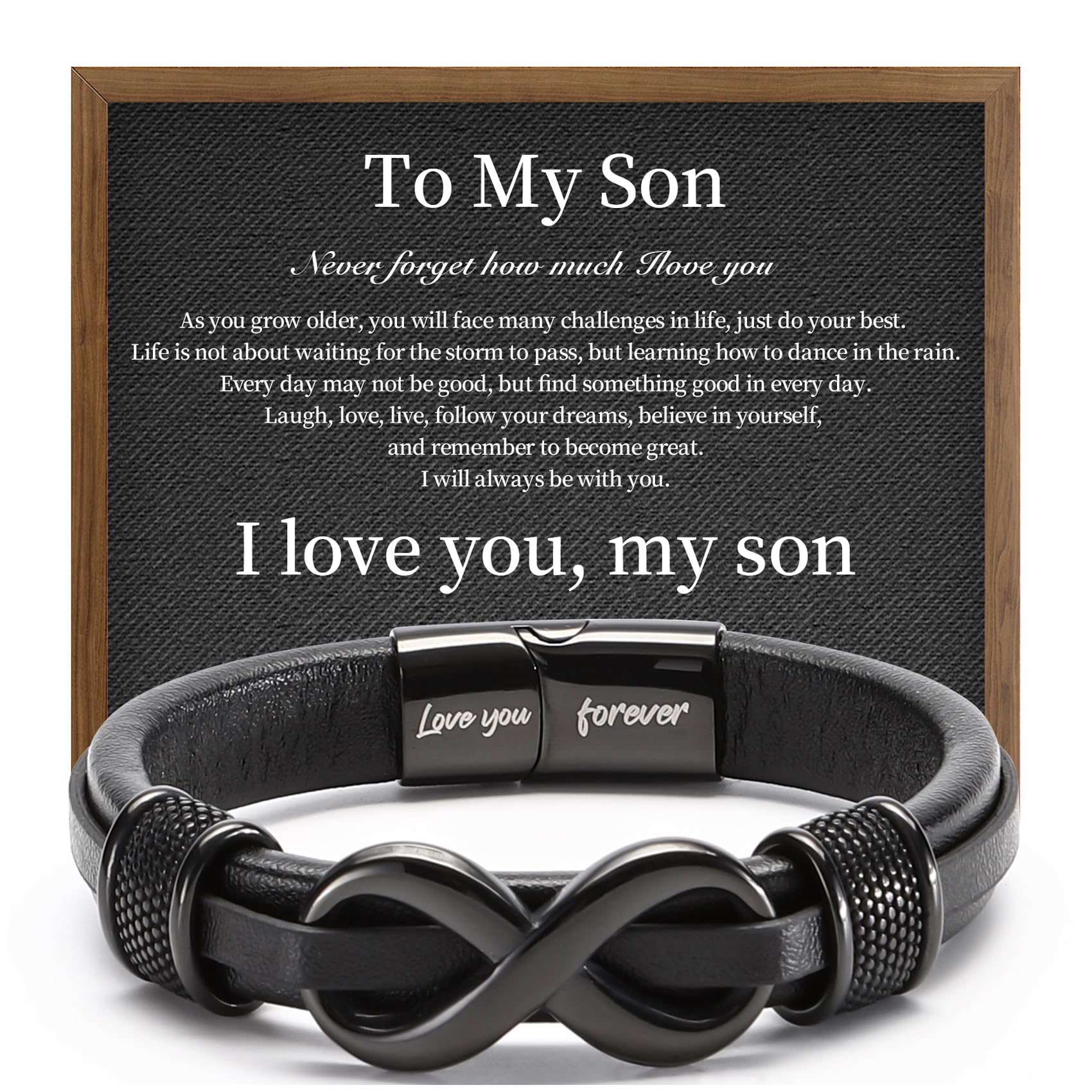 HSM Stylish Mens Bracelet with Engraved Love You Forever Premium Leather Bracelet for Men Durable Comfortable Wristband for