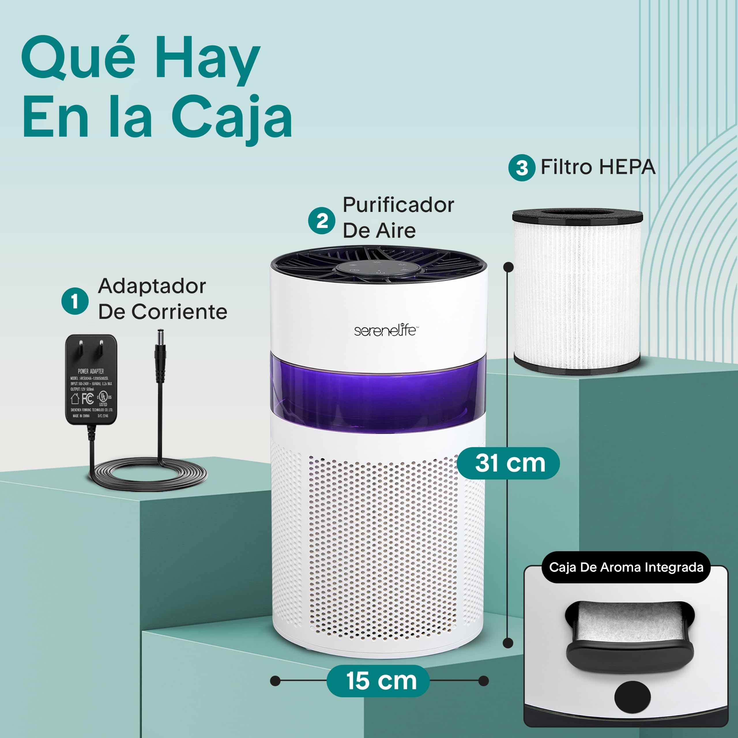SereneLife Purificador de Aire Portátil Silencioso con Filtro HEPA H13 para Alergias y Pelo de Mascotas, Mini con Aromaterapia, Luz Ambiental, Temporizador, Modo Sueño, para Dormitorio y Escritorio