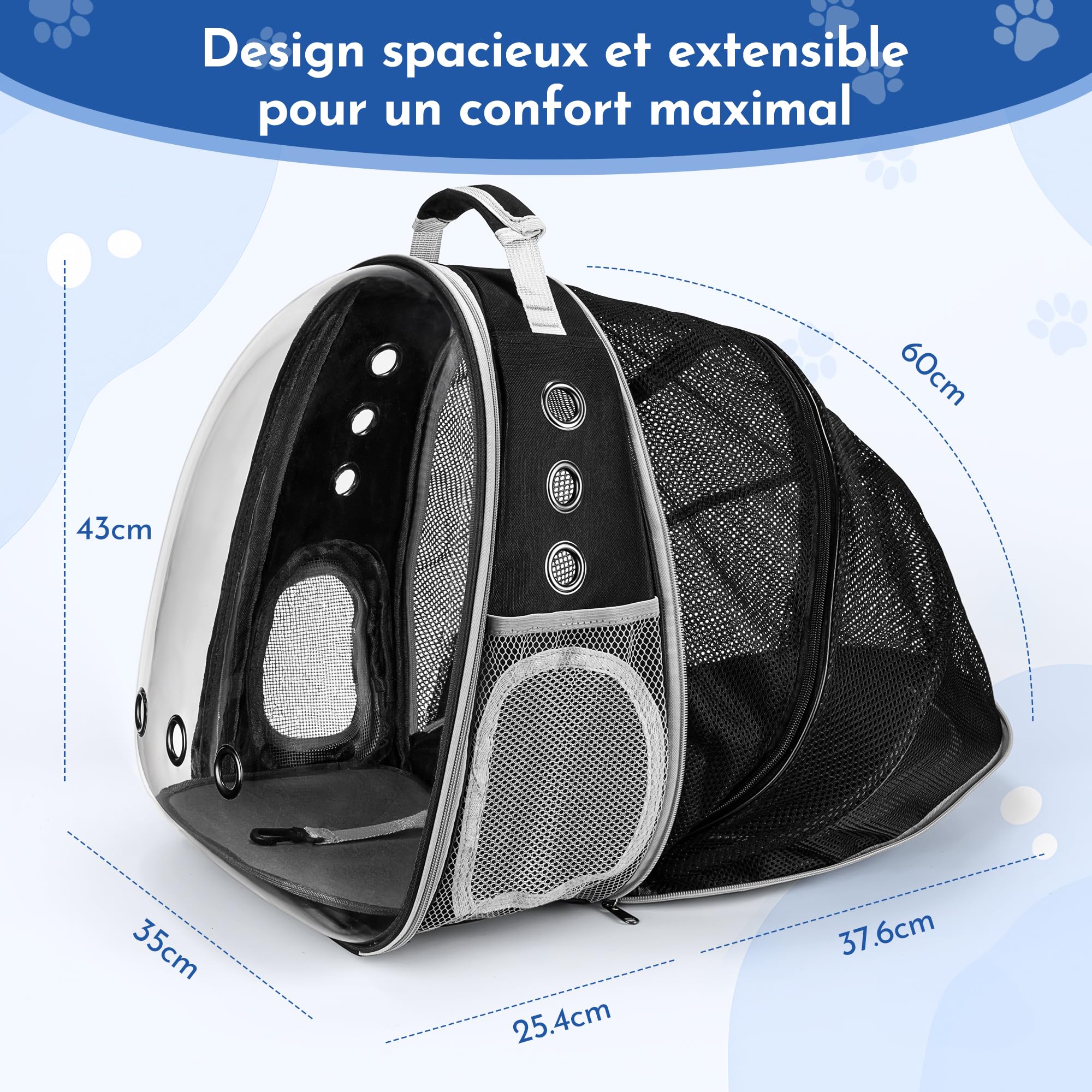 Chic Chats Accessoires Félinement Chic, Naturellement Miaou, Sac de Transport pour Chat, Sac de Transport pour Chien, Bulle Transparente, Caisse de Transport Chat, Sac a Dos Chat, Filet Respirant