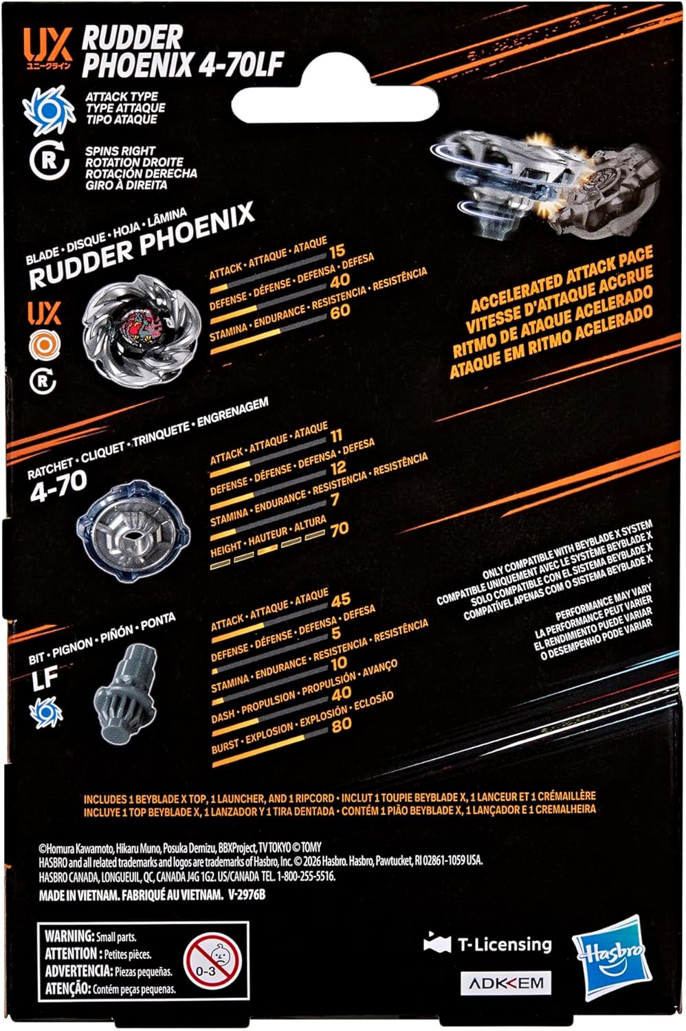 BEY BLADE X Rudder Phoenix 4-70LF UX Starter Pack Set with Takara Tomy Attack Type Top and Launcher, Battling Tops Game Toys, Ages 8+