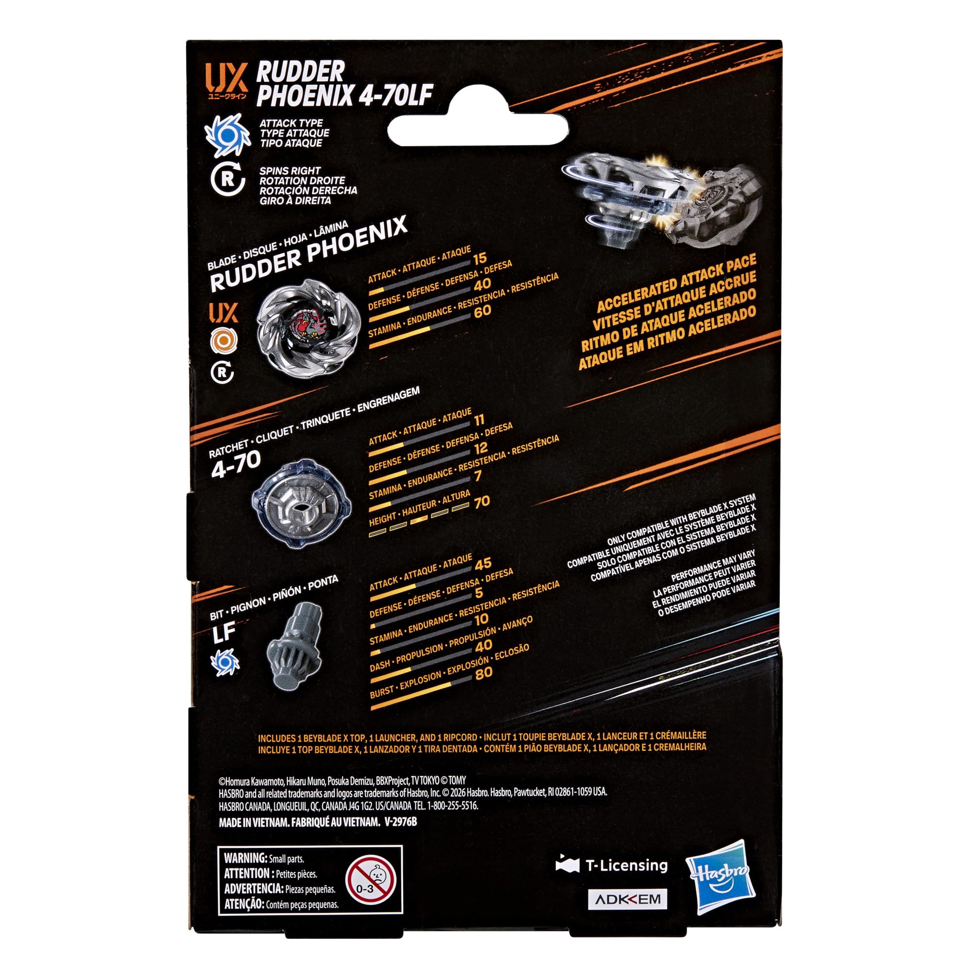 Hasbro Beyblade X, Set Starter Pack Rudder Phoenix 4-70LF UX con trottola di Attacco e Lanciatore di Takara Tomy, trottole da Combattimento Giocattolo, dagli 8 Anni in su