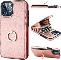 Vista 11 de Folosu Funda compatible con iPhone 12 Pro Max con soporte para tarjetas, rotación de 360°, soporte de anillo de dedo con función atril, protección