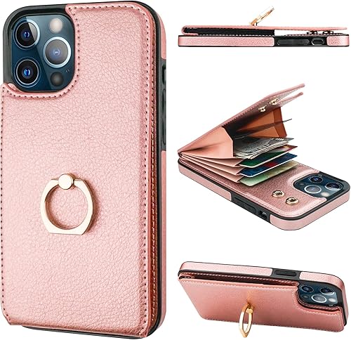 Miniatura 11 de Folosu Funda compatible con iPhone 12 Pro Max con soporte para tarjetas, rotación de 360°, soporte de anillo de dedo con función atril, protección