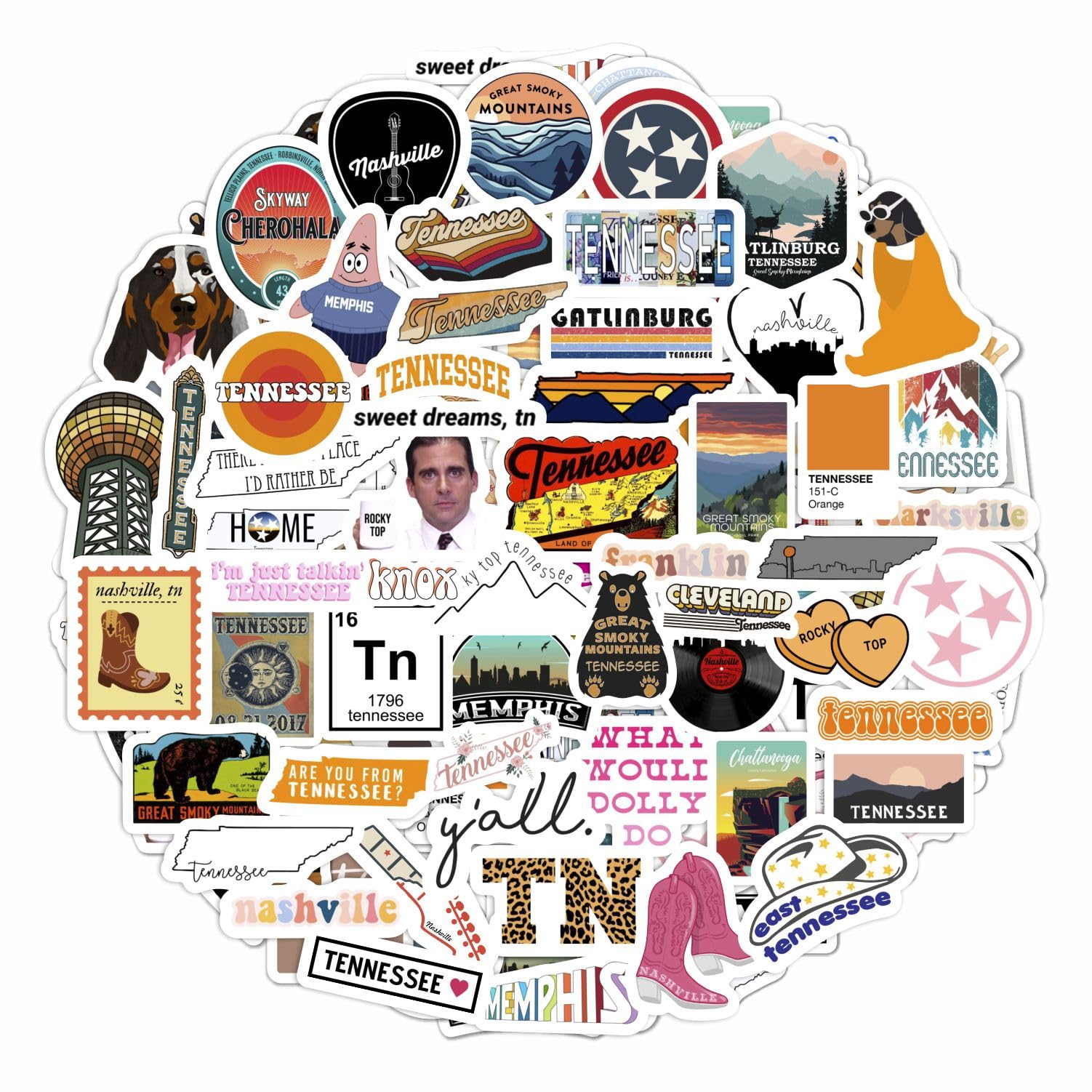 BulbaCraft 100Pcs Tennessee Stickers for Water Bottle and Laptop - Tennessee Party Supplies & Decorations, Waterproof Vinyl Decals, State Pride and