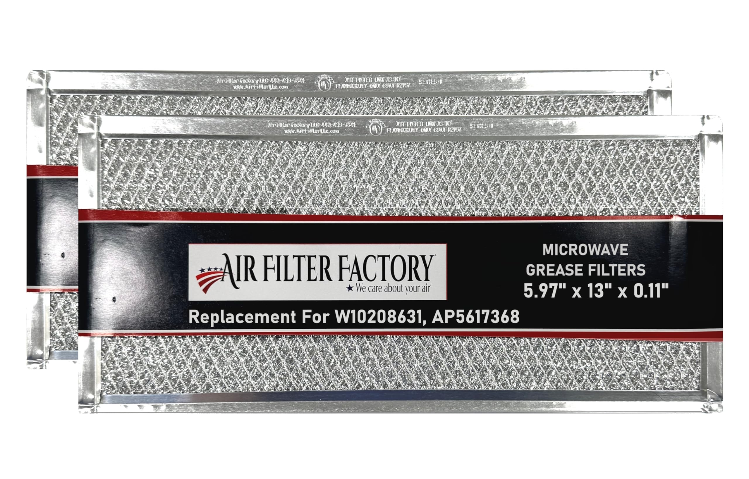 Air Filter Replacement For W10208631, AP5617368, W10208631RP, 2304686, AH3650910, EA3650910, Whirlpool 5.97 x 13 x 0.11 Inches Microwave Oven Aluminum Mesh Grease 12-Layer Vent Filter 2-Pack