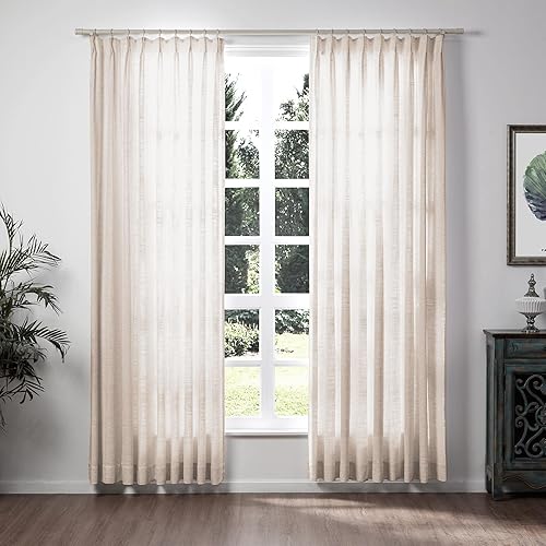 ChadMade Nature Color Pinch Pleated Linen Curtain 84 Inches Long Room Darkening Drape for Single Door Window Living Room 52Wx84L, 1 Panel, Tapioca, Tallis Collection