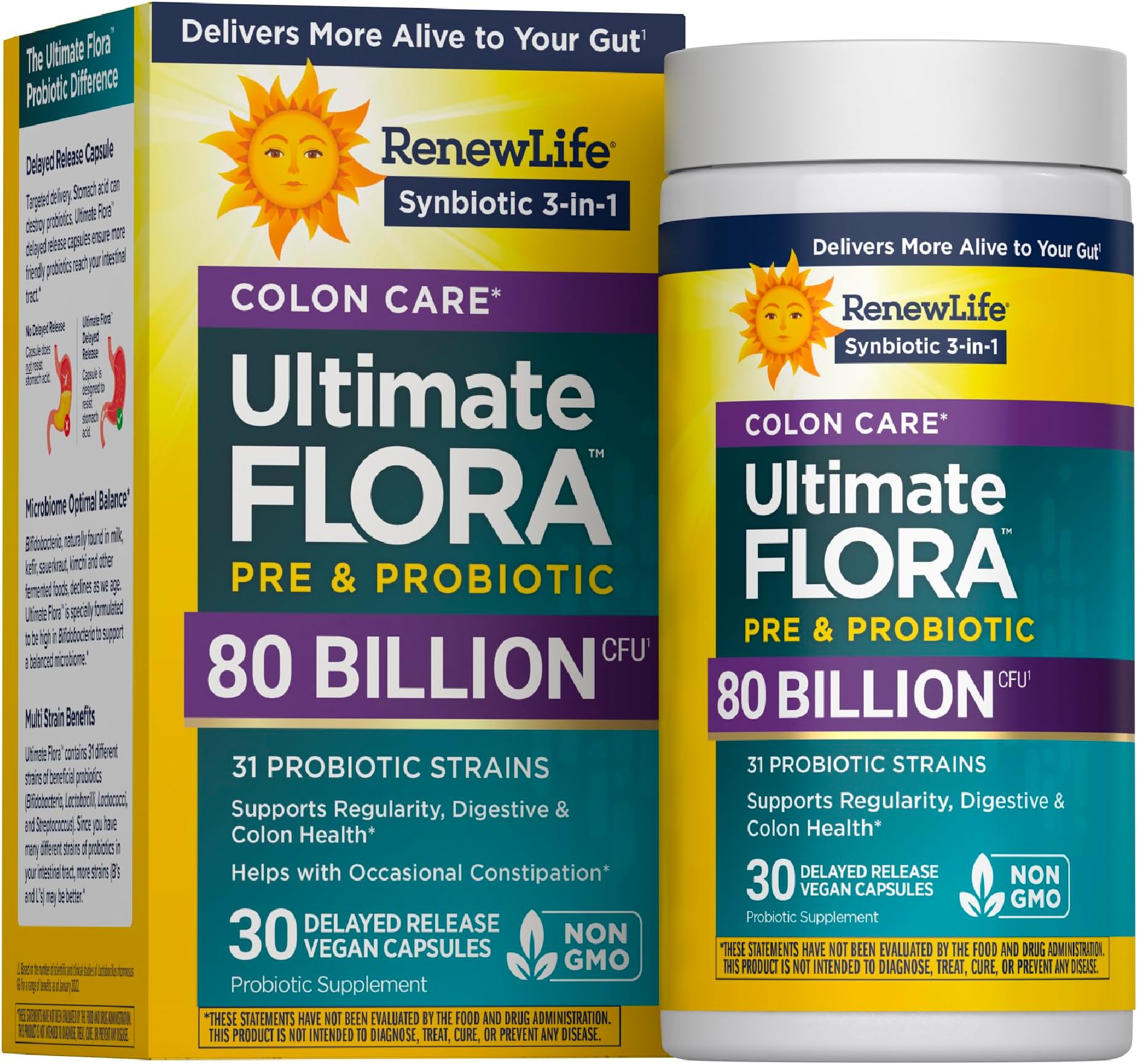 Probiotic Colon Care Probiotic Capsules, Daily Supplement Offers Colon Support, L. Rhamnosus GG, Dairy, Soy and gluten-free, 80 Billion CFU, 30 Count