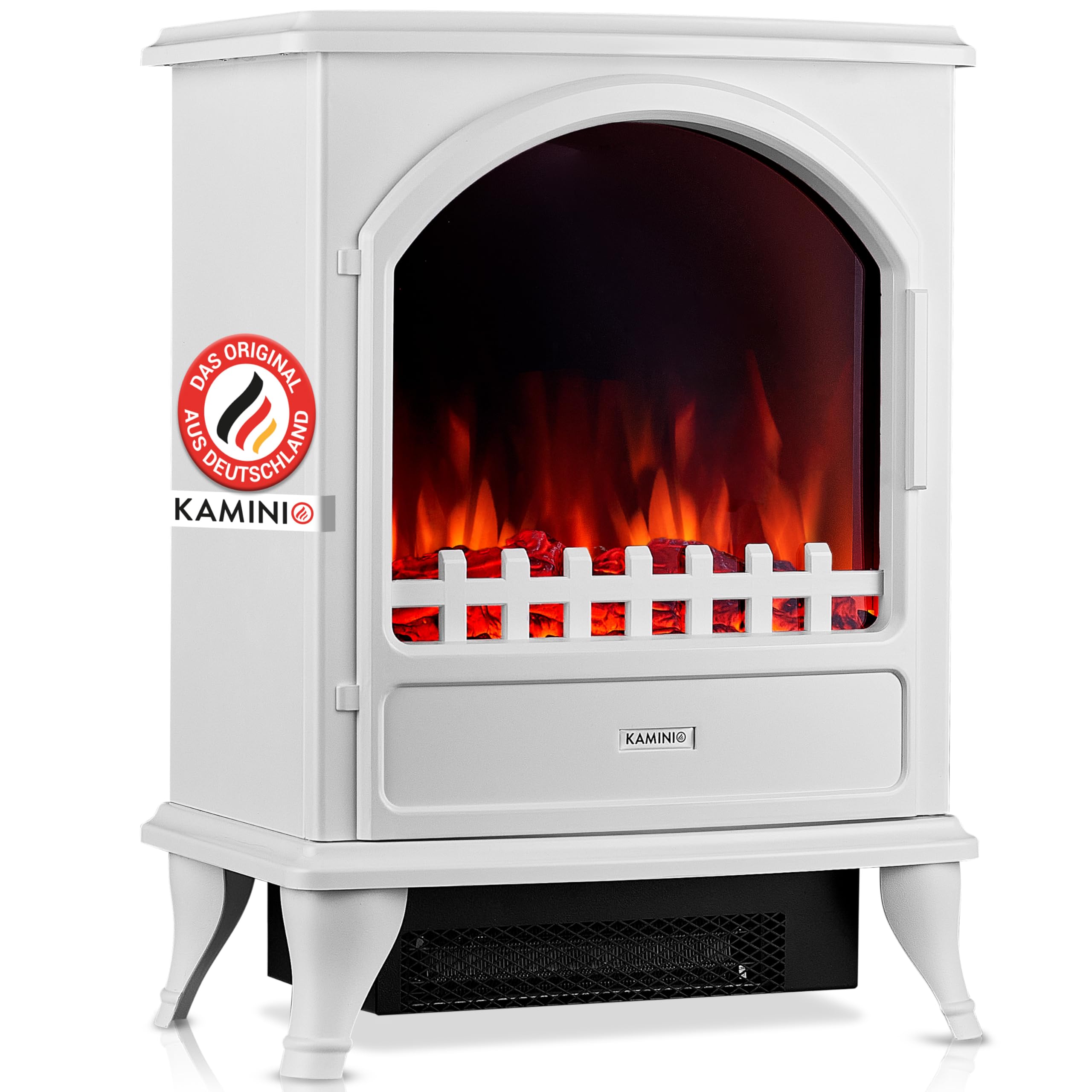 KAMINIO Elektrokamin Leni - Elektrischer Kaminofen mit Heizung, 3D-Flammeneffekt (Weiß)