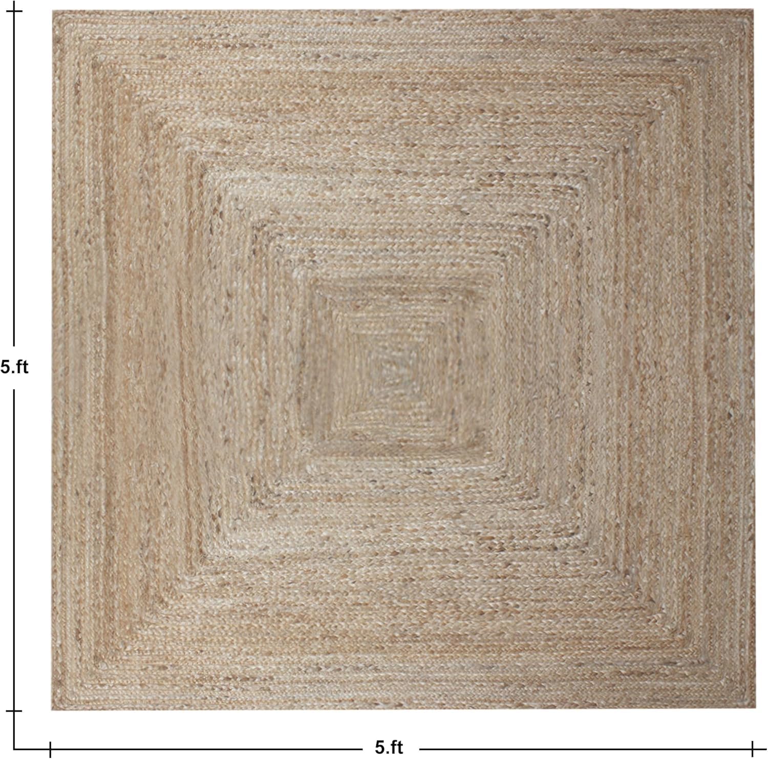 Kelim Tapis en jute sisal tissé à la main 90 x 90 cm Motif géométrique Beige 0,7 cm d'épaisseur Tissé à la main Tapis d'intérieur et d'extérieur Idéal pour cuisine, table de chevet