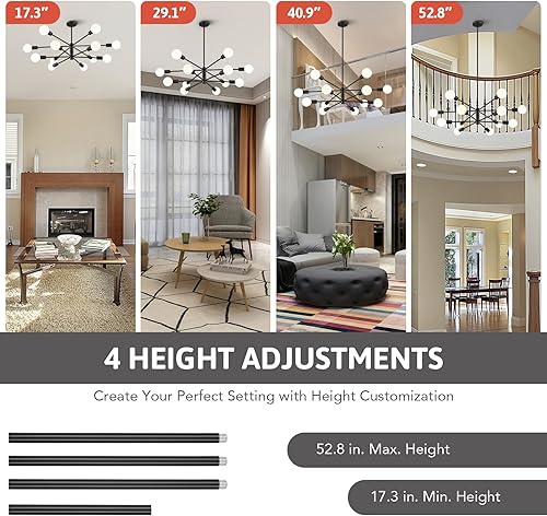 Miniatura 6 de VONLUCE Lámpara de araña moderna geométrica, industrial negra, accesorios de iluminación para comedor, farol de granja, lámpara colgante de techo