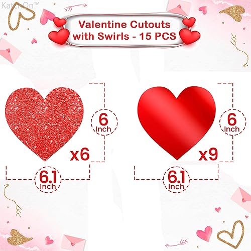 Miniatura 4 de KatchOn, Remolinos de corazón colgantes rojos con purpurina, paquete de 30 unidades, decoraciones de corazones colgantes, decoraciones de corazón